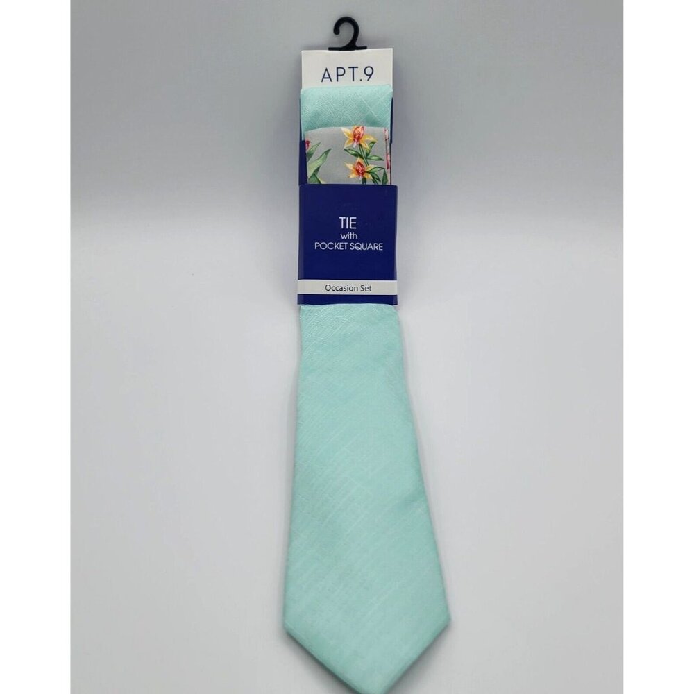 Apt 9 Mens Skinny Neck Tie with Pocket Square Light Green Occasion Set NWT - Picture 1 of 6